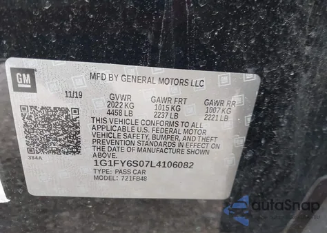 2020 Chevrolet Bolt Ev Fwd Lt from USA, damaged, VIN 1G1FY6S07L4106082